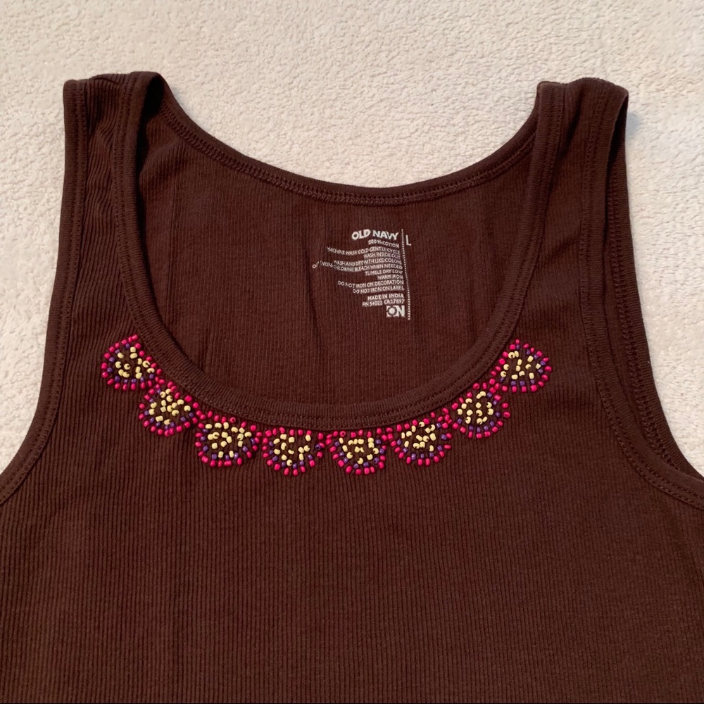 Old Navy beaded ribbed tank top brown large